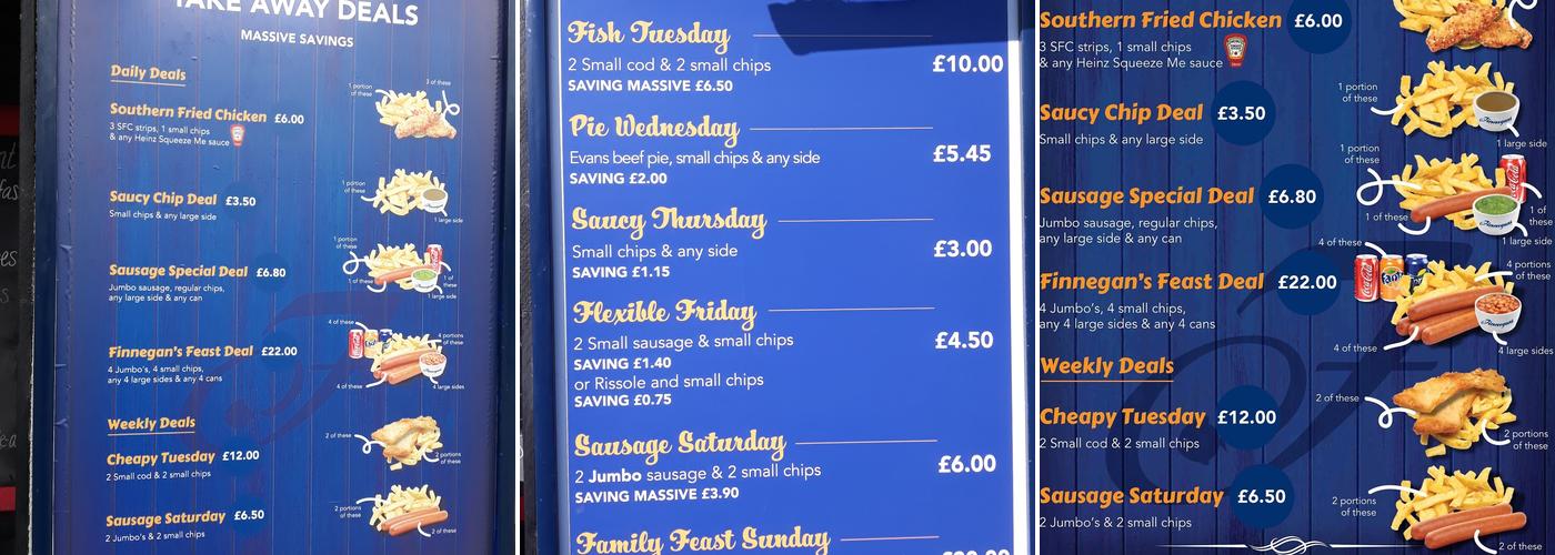 Finnegan's Fish Bar Bridgend Menu
