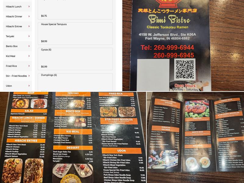 BIMI BISTRO Menu