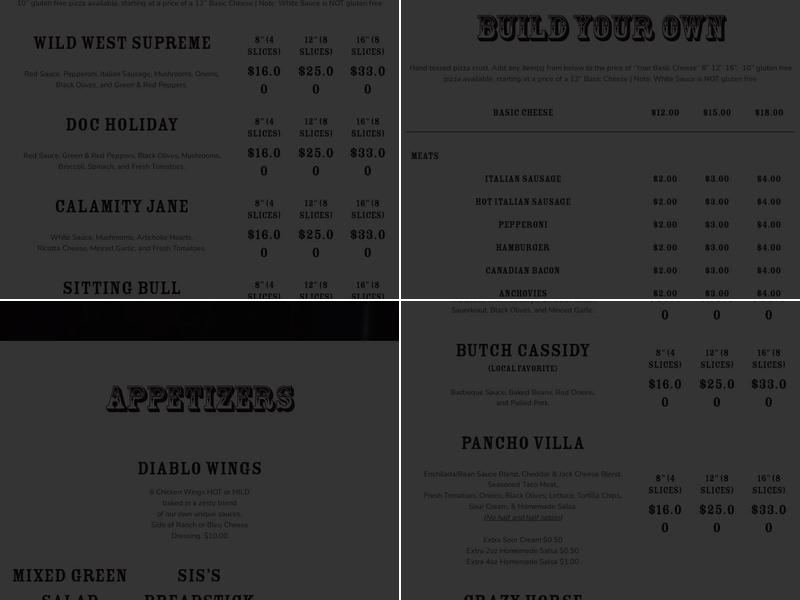 Wild West Express Menu