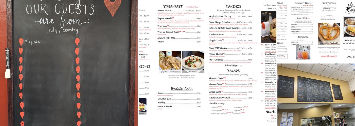 Coronation Café Menu