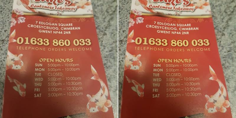 Croesy Chinese Take Away Menu
