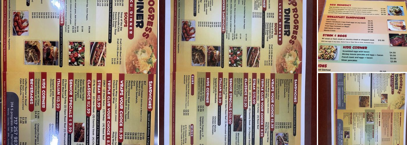 Progress Diner Menu