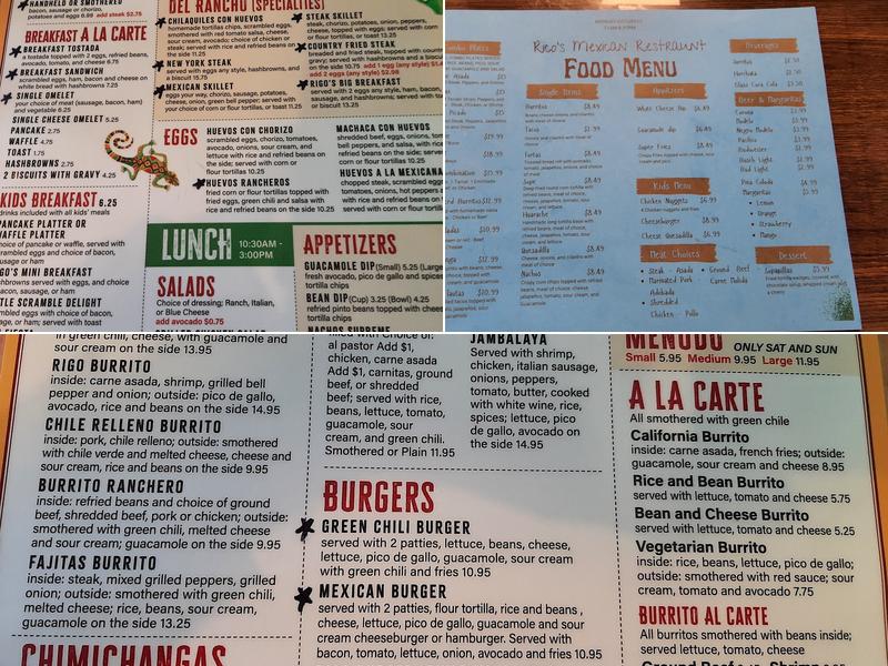 Rico's Mexican Restaurant Menu