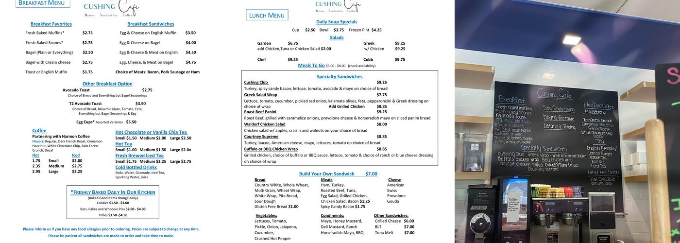 Cushing Cafe Menu