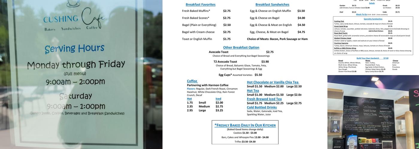 Cushing Cafe Menu