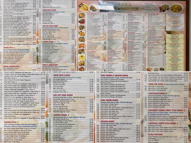 Sea Garden Chop Suey House Menu