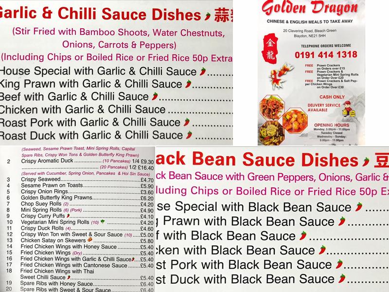 Golden Dragon Menu
