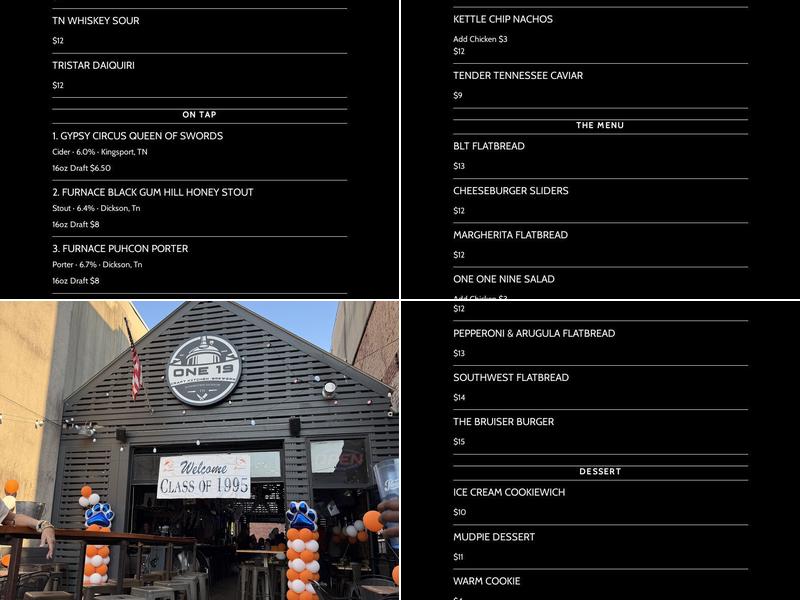 One19 Craft Kitchen & Brewery Menu