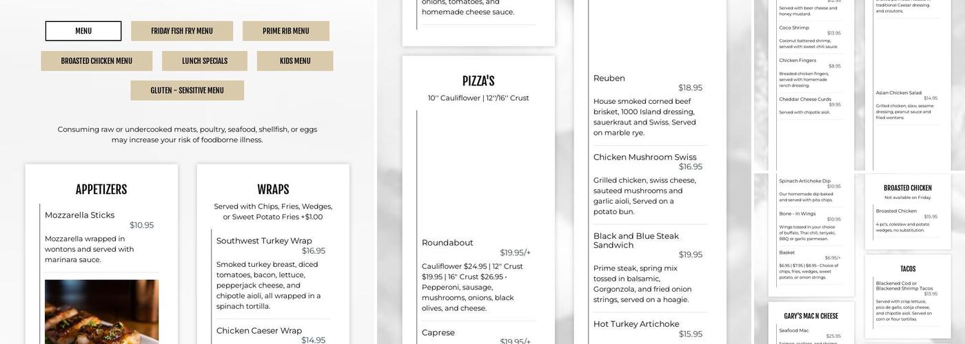 Gary's Place Menu
