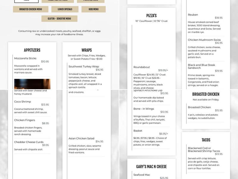 Gary's Place Menu
