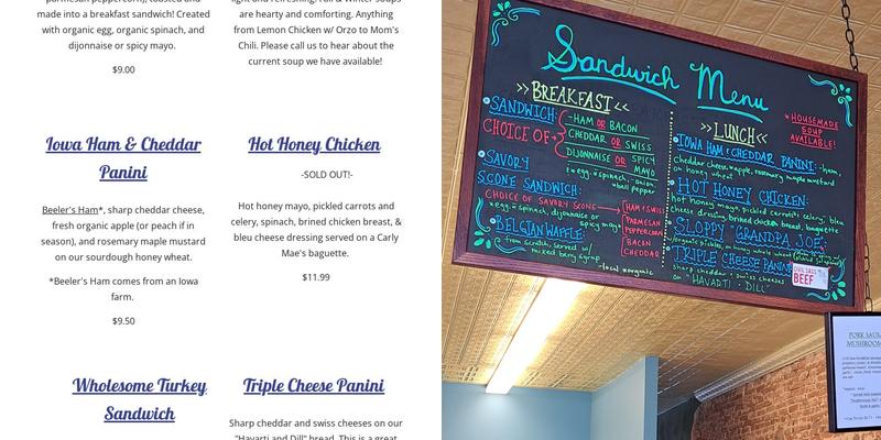 Carly Mae’s Bakery & Cafe Menu