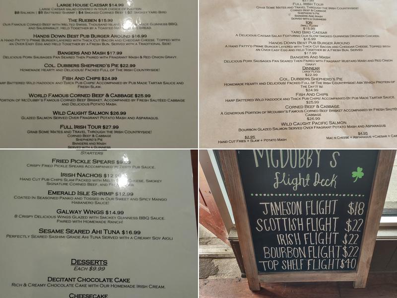 Jameson McDubby’s Menu