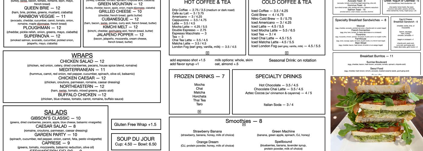 Gibson's Cafe, LLC Menu