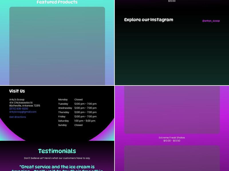 Arky’s Scoop & Arky's Spoken Scents & Designs Menu