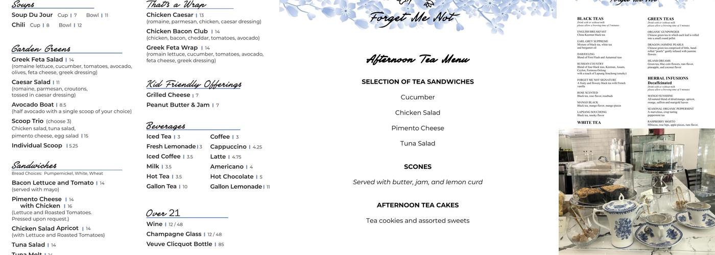 Forget Me Not Dallas Menu