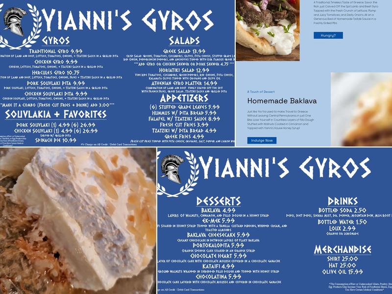 Yianni's Gyros Menu