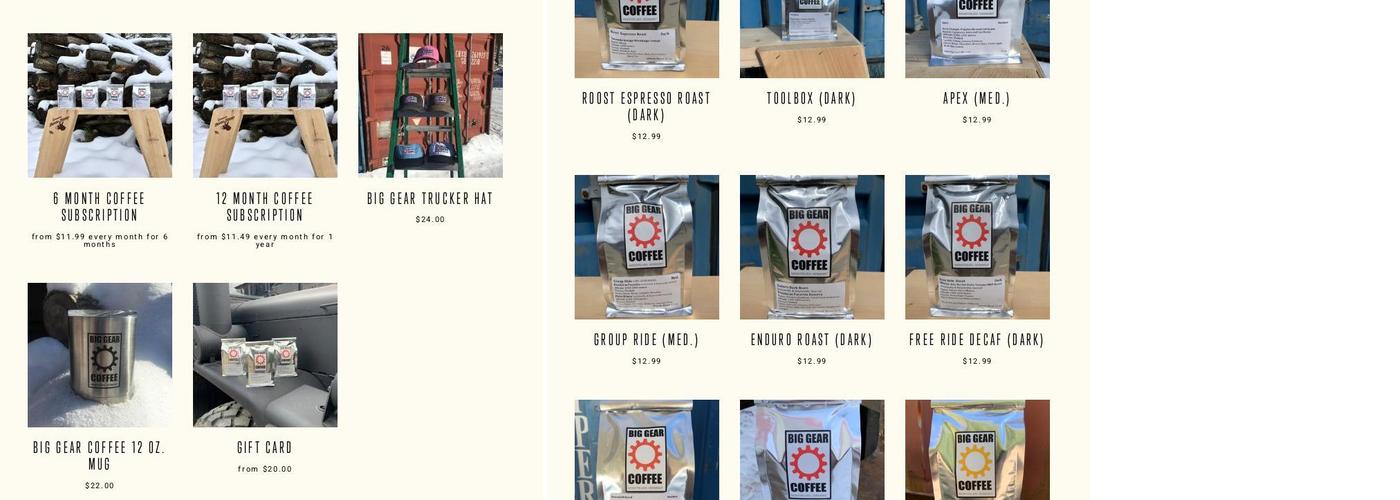 Big Gear Coffee Roasters Menu