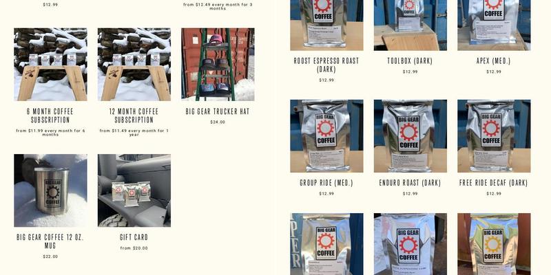 Big Gear Coffee Roasters Menu