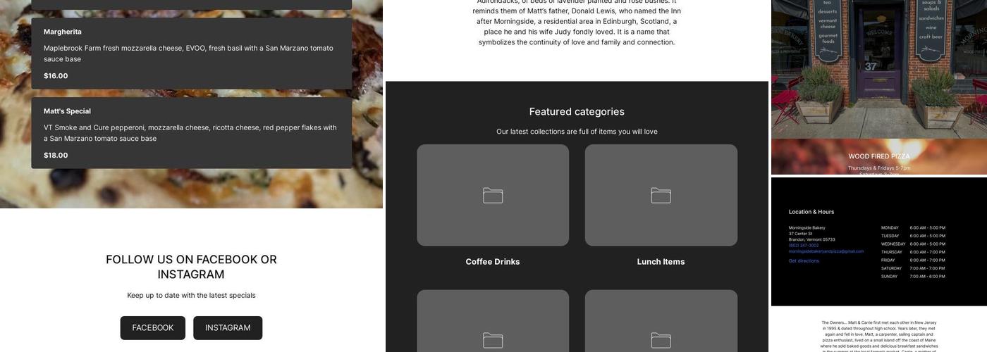 Morningside Bakery Wood-Fired Pizza and Provisions Menu