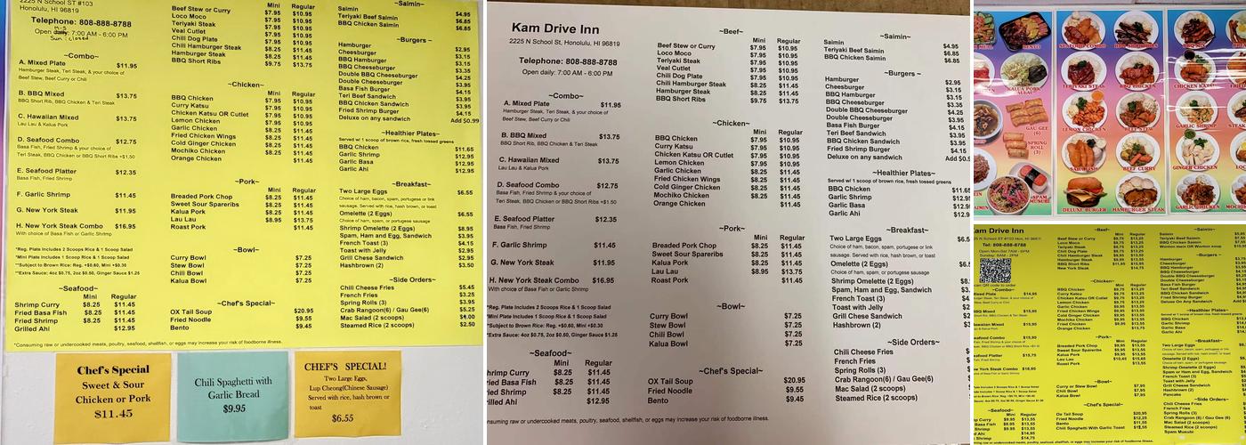 Kam Drive Inn Menu