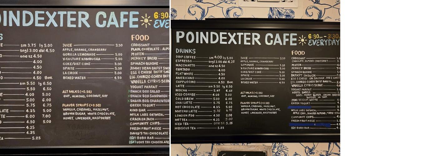 Poindexter Coffee Menu