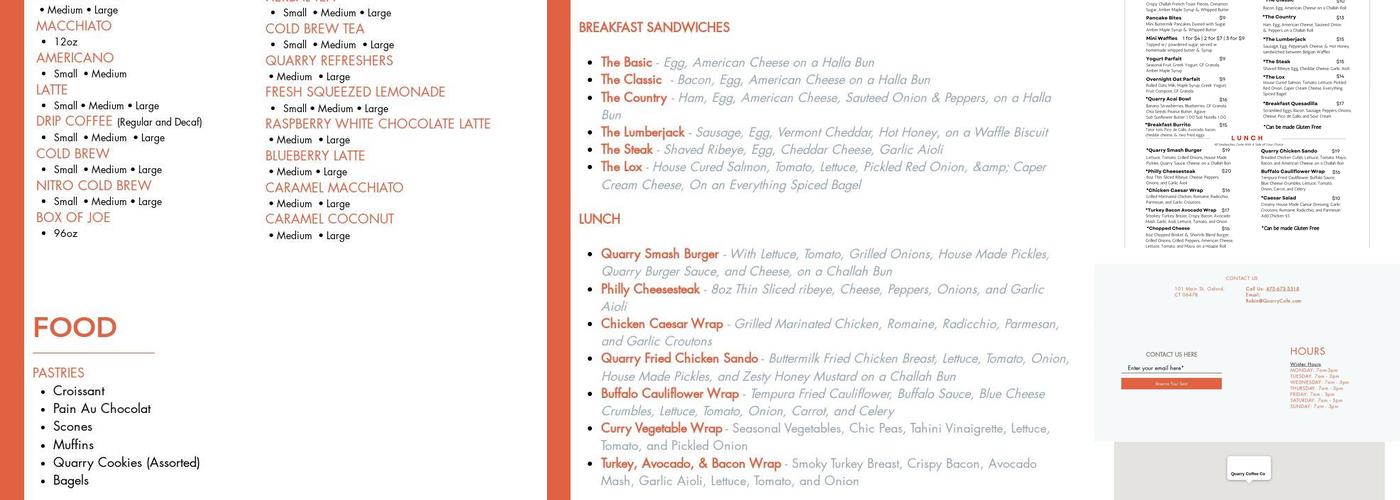 Quarry Coffee & Craft Kitchen Menu