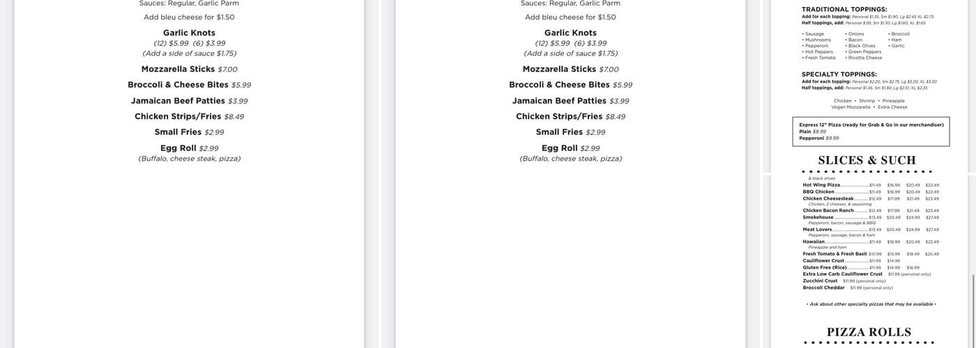 Two guys from Italy Express Lake Wallenpaupack Menu