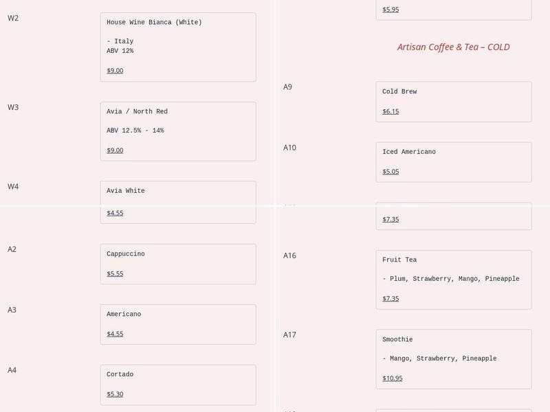 pinkFROG cafe Menu