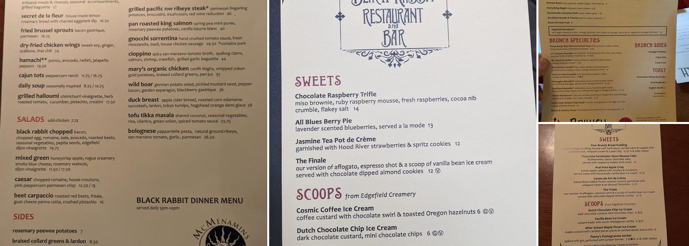 McMenamins Black Rabbit Restaurant Menu