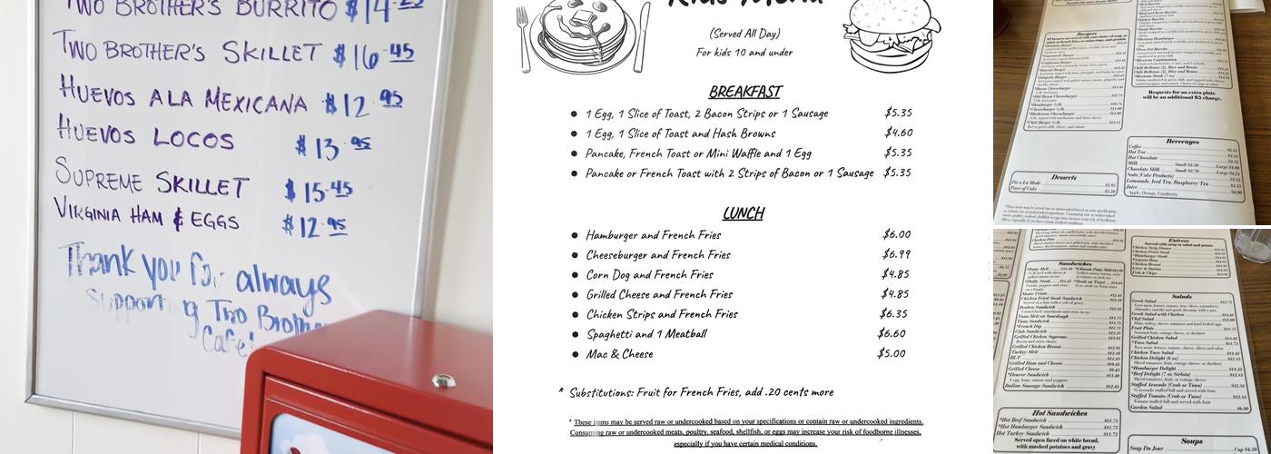 Two Brothers Cafe Menu