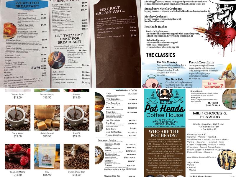 Pot Heads Coffee House Menu