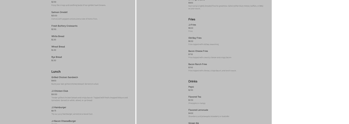 J&J Corporate Cafe Menu