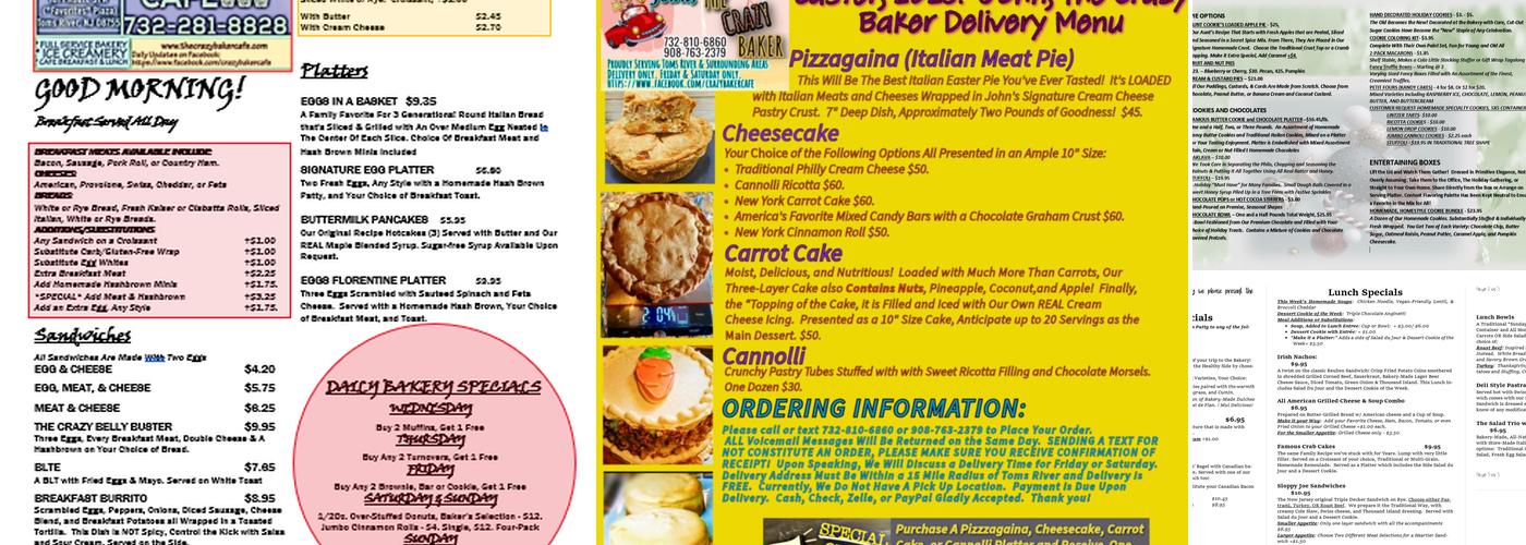 The Crazy Baker Cafe Menu