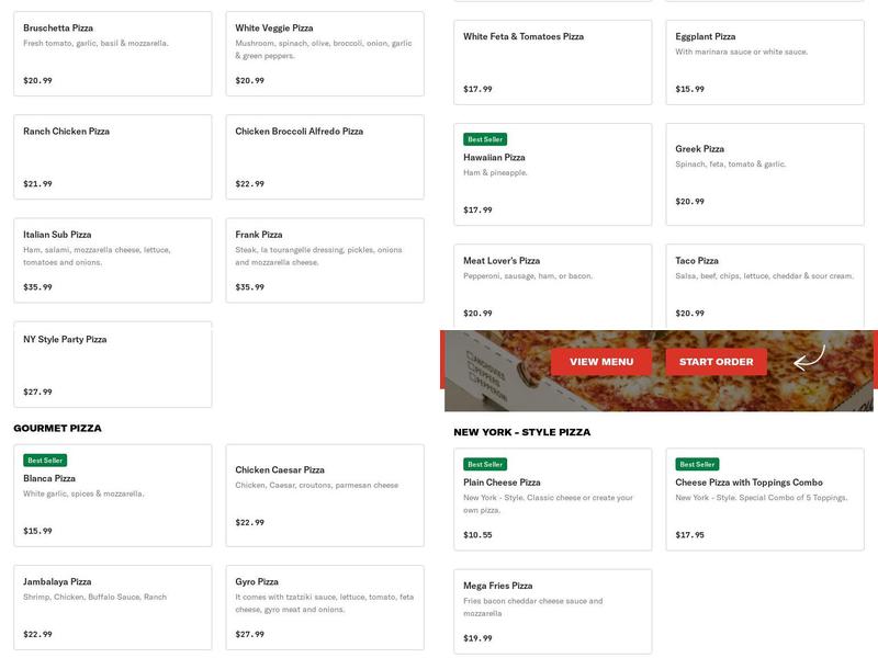 Franco’s pizza Menu