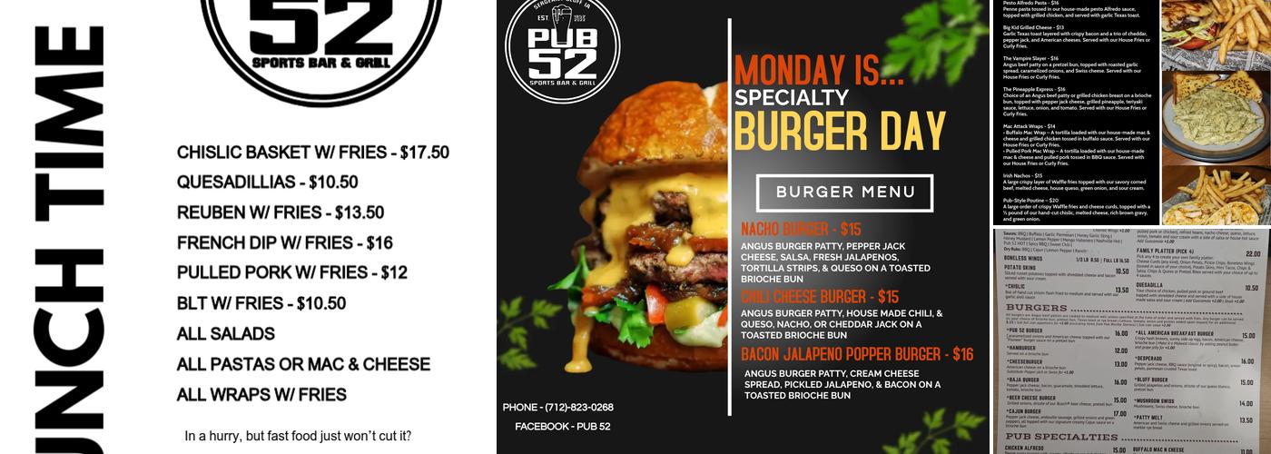 Pub 52 Menu
