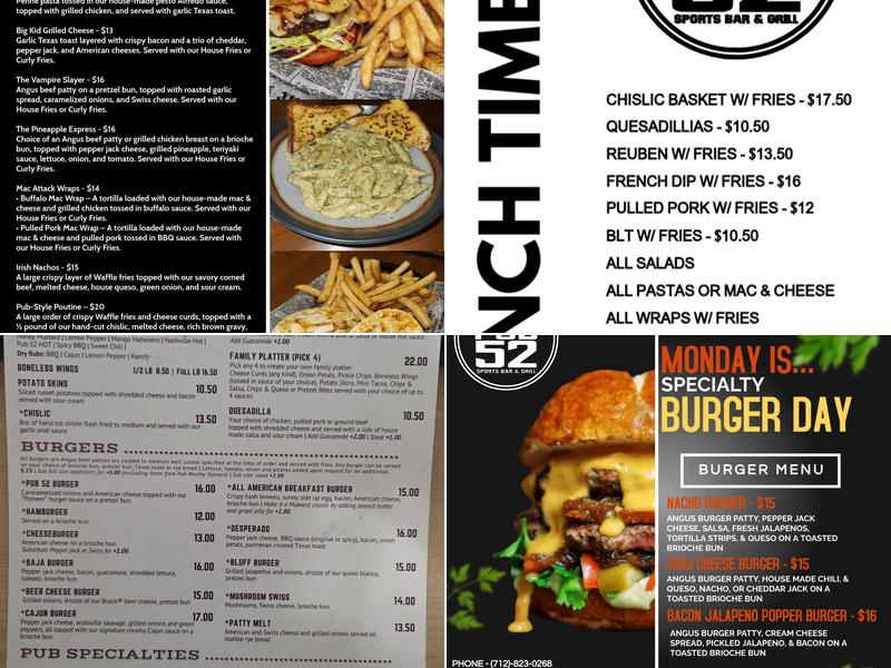 Pub 52 Menu