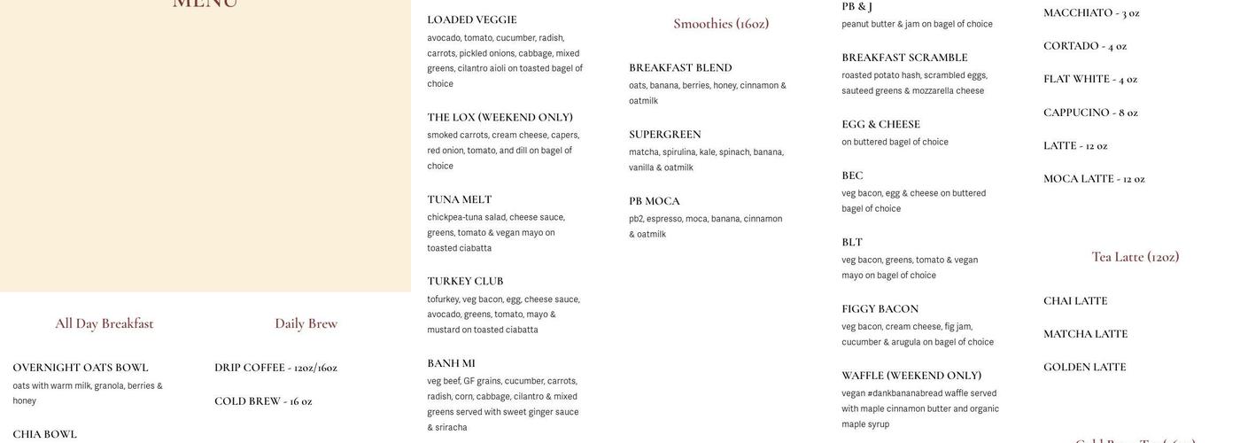 Cafe Moca Menu
