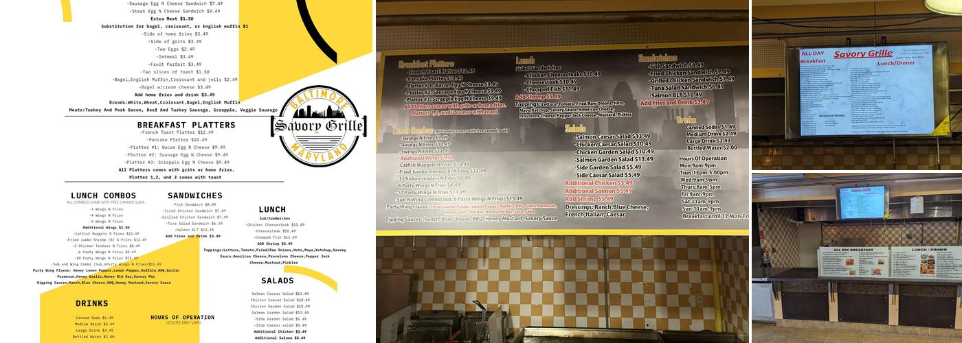 Savory Grille Menu