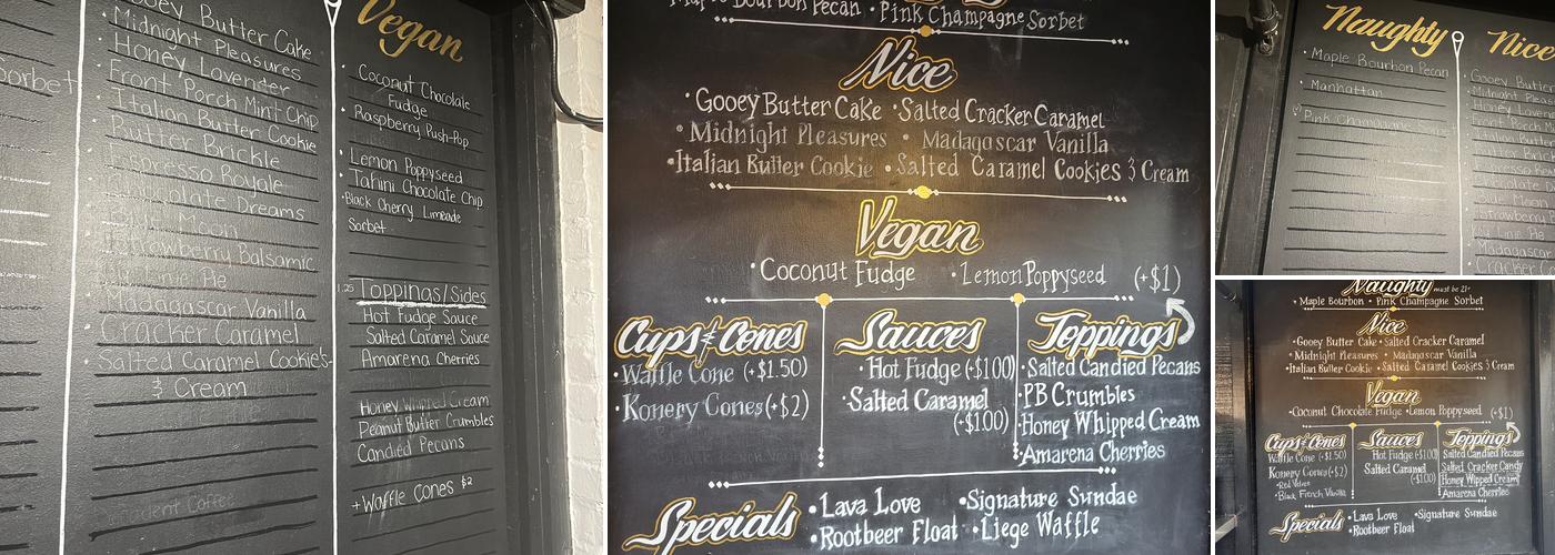Clementine's Naughty & Nice Ice Cream Menu