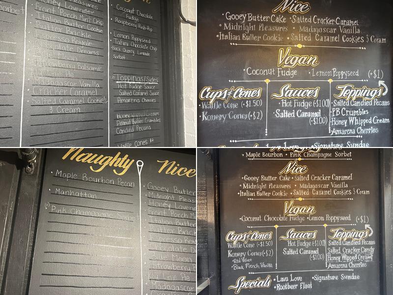 Clementine's Naughty & Nice Ice Cream Menu