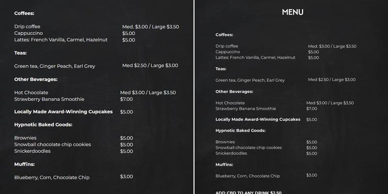 Designed Grind Cafe Menu