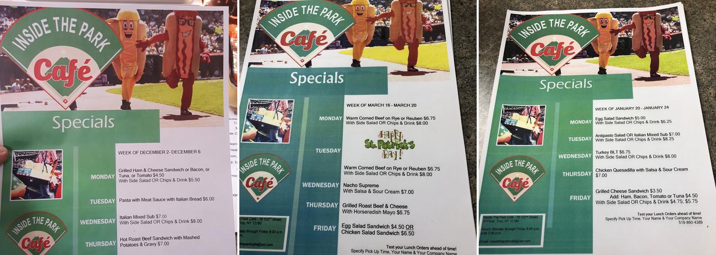 Inside the park CAFE Menu