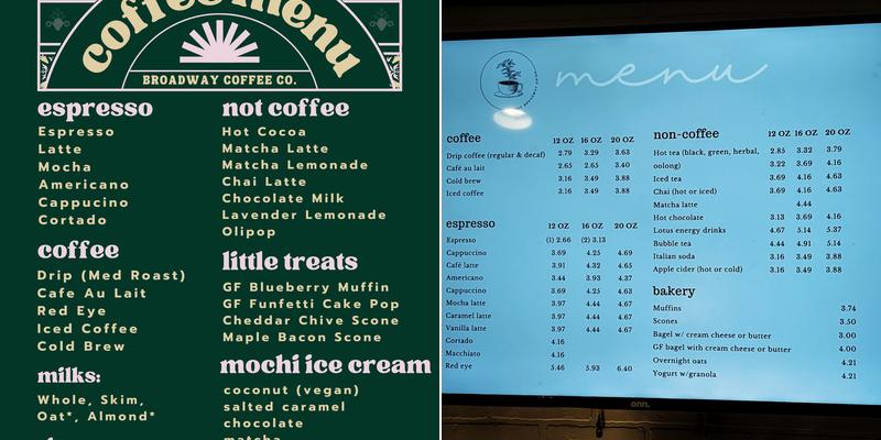 Broadway Coffee Co. Menu
