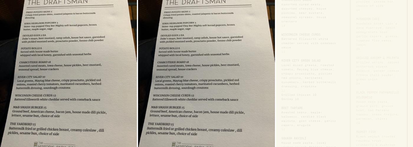 The Draftsman Menu