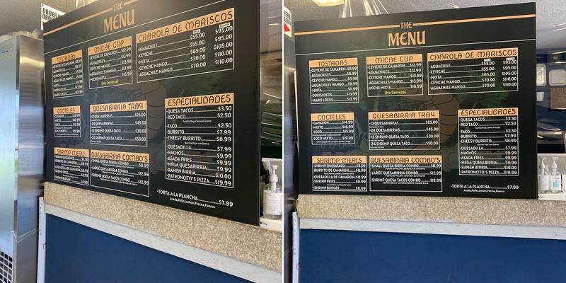 Mariscos el aguachiloco y taquería Menu