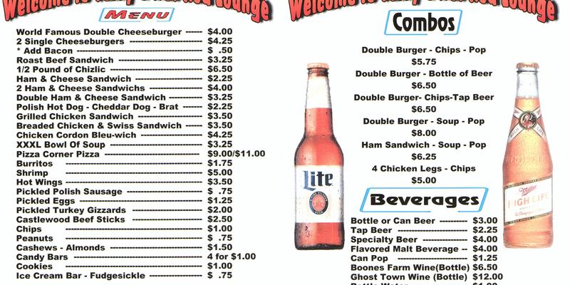 The 19th Hole, Inc. Menu