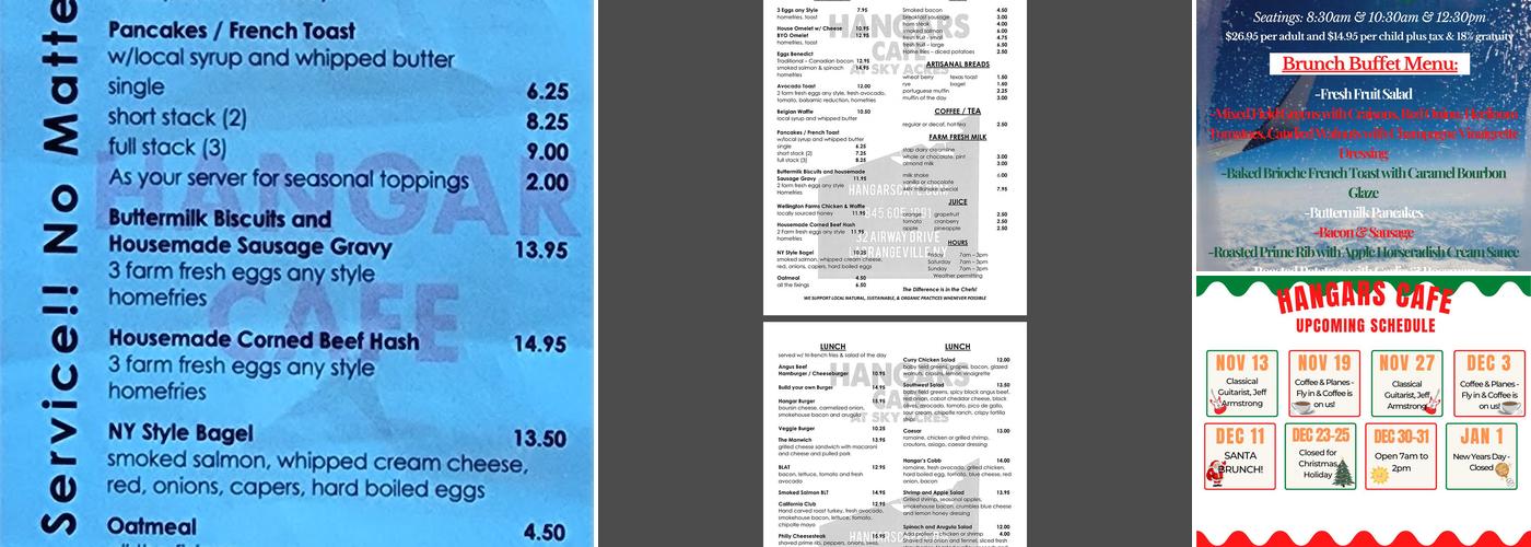 Hangars Cafe Menu