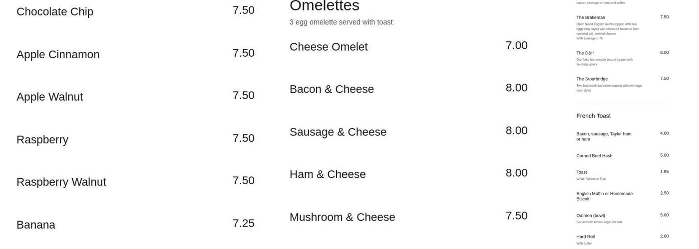 Stourbridge Bistro Menu