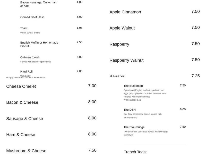 Stourbridge Bistro Menu