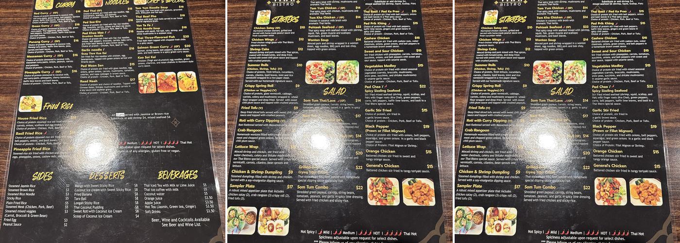 Thai Bistro Menu